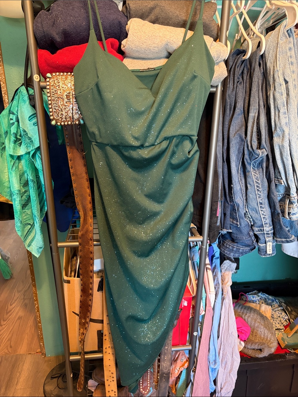 Nordstrom Emerald Green Sparkle Midi Dress